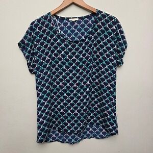 Pleione Women's Bird‎ Print Round-Neck Short Sleeve Blouse Top Size S Birds